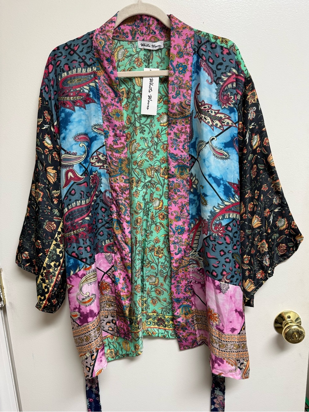 Patchwork Floral Satin Kimono - Multicolor